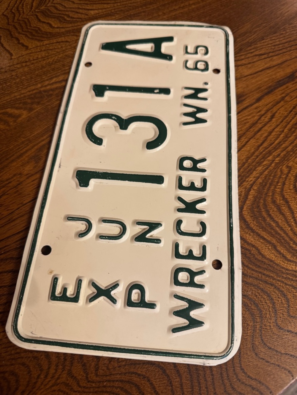 Vintage ‘65 Washington 'Wrecker' Aluminum License Plate